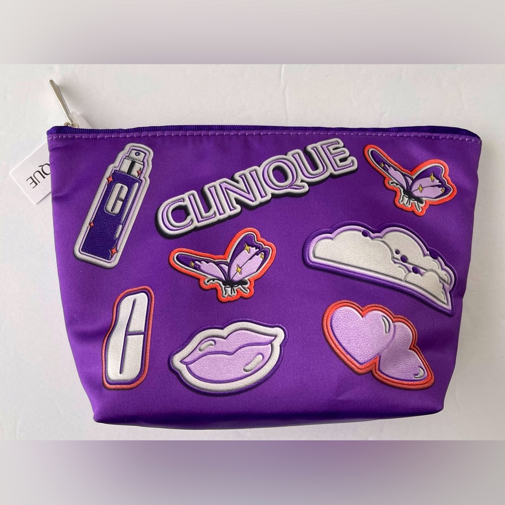 Clinique Beauty Bundle: Purple Make Up Bag With 5 Makeup Products NWT